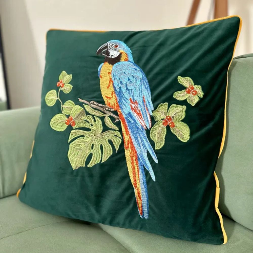 Maliben | Embroidered Parrot Cushion