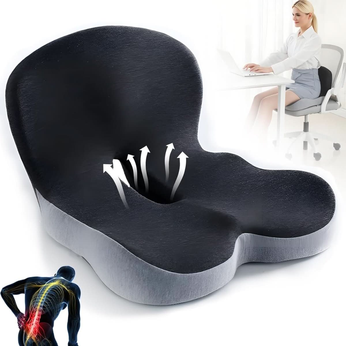 Maliben | ErgocomFort Seat Cushion – Ergonomic Memory Foam Cushion for Back Support And Comfort