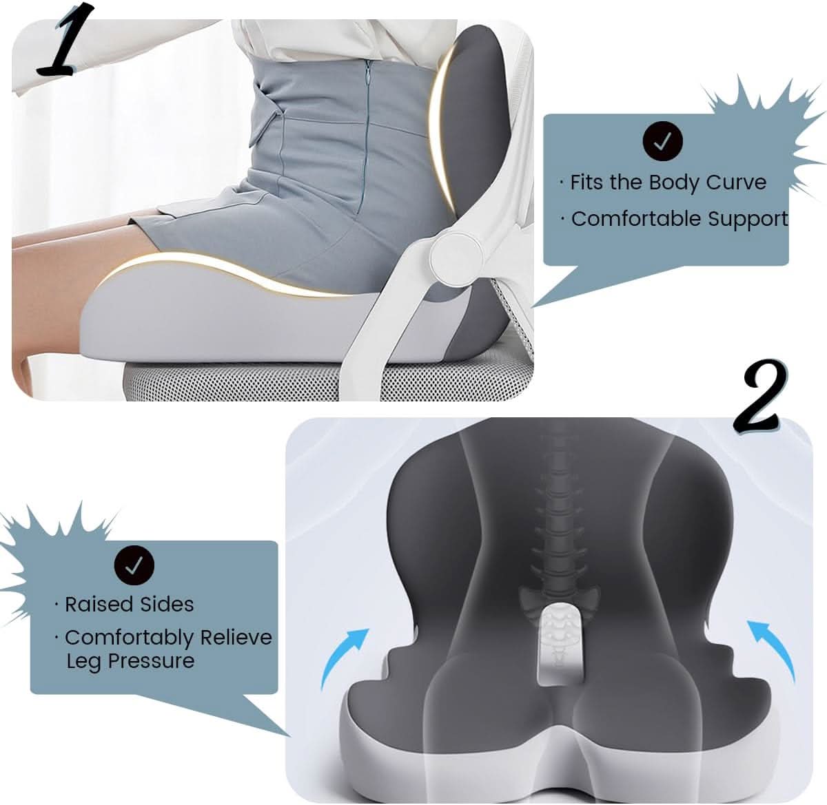 Maliben | ErgocomFort Seat Cushion – Ergonomic Memory Foam Cushion for Back Support And Comfort
