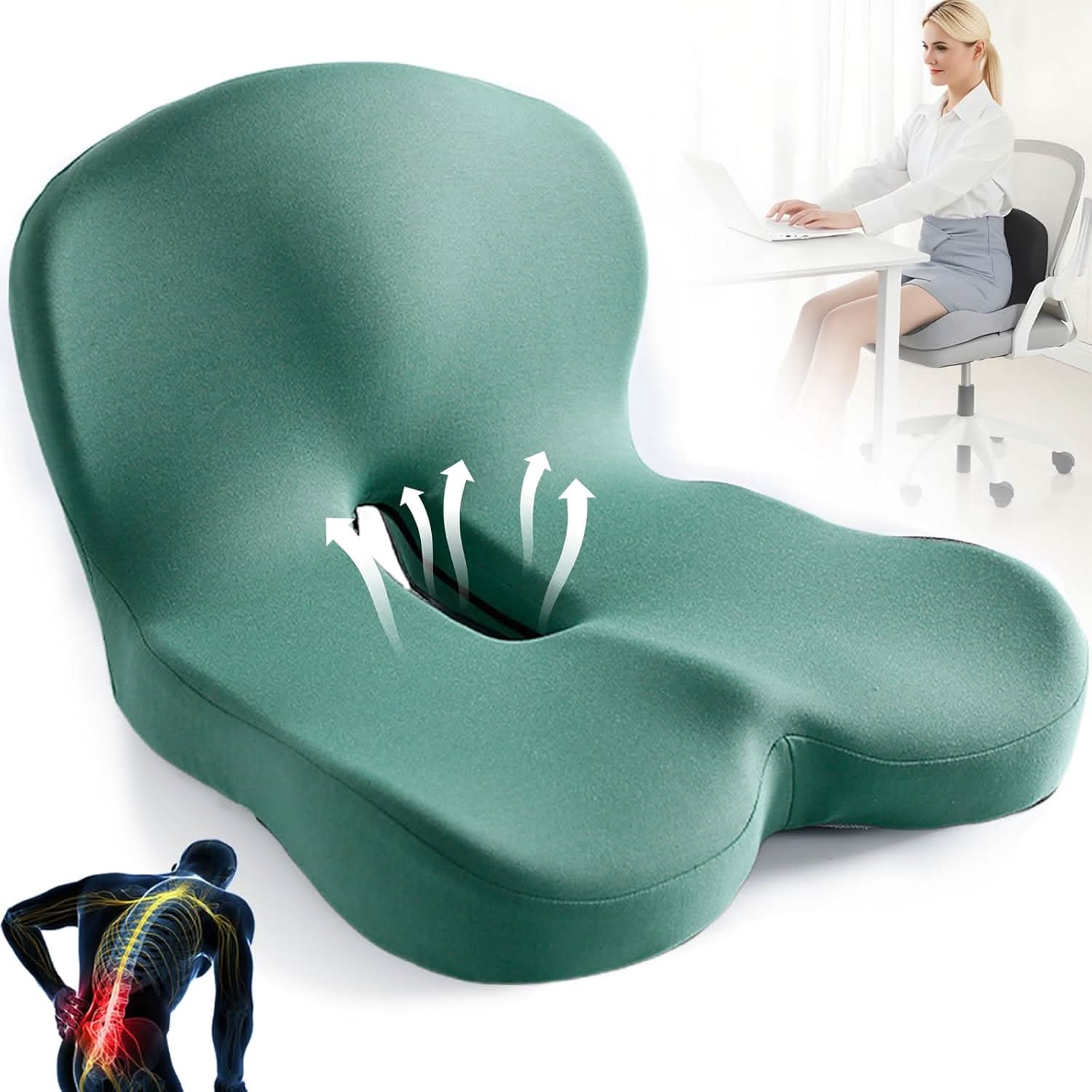 Maliben | ErgocomFort Seat Cushion – Ergonomic Memory Foam Cushion for Back Support And Comfort
