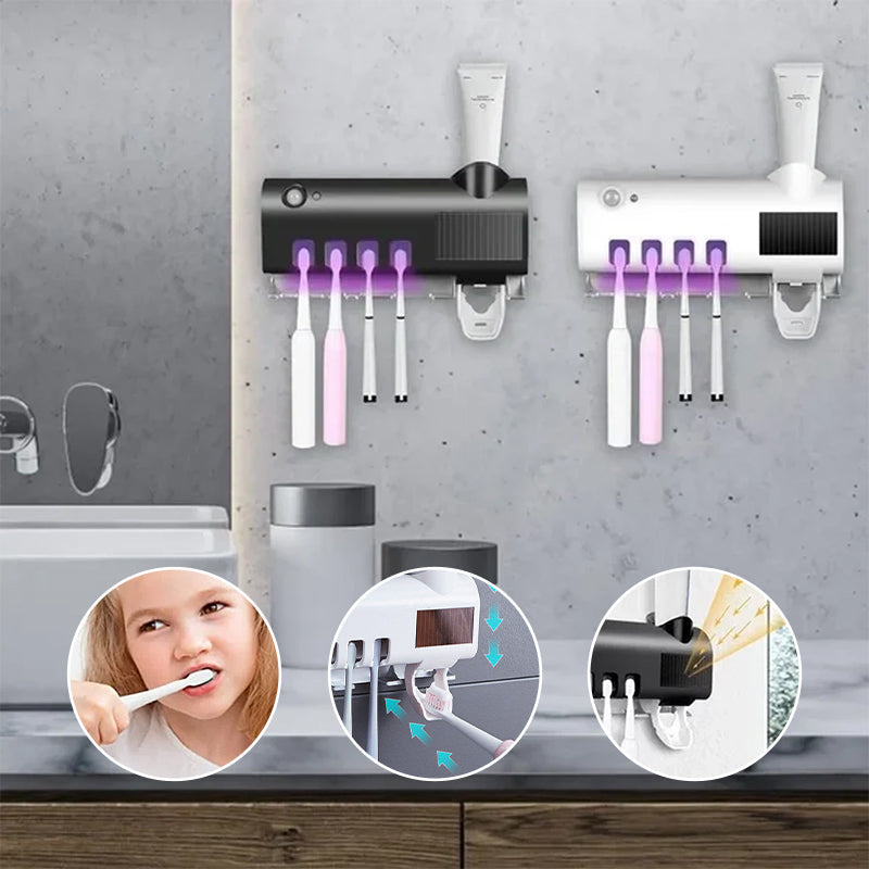 Maliben Smart UV Light Sterilizer Toothbrush Holder, Wall Mounted Toothpaste Dispenser