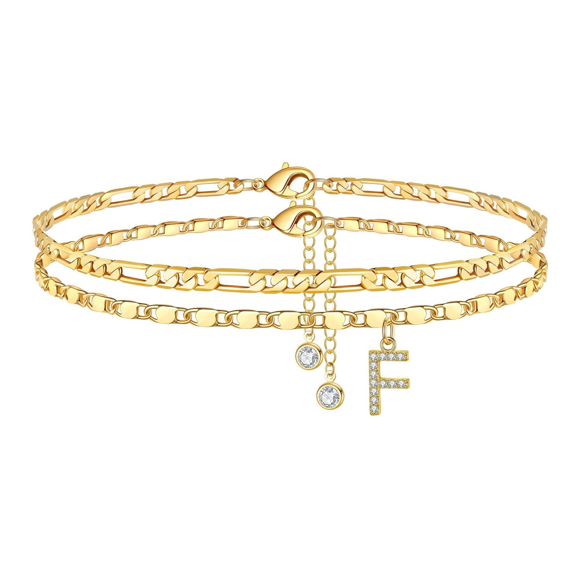Maliben | 2pc 14k Diamond Letter Initial Anklet