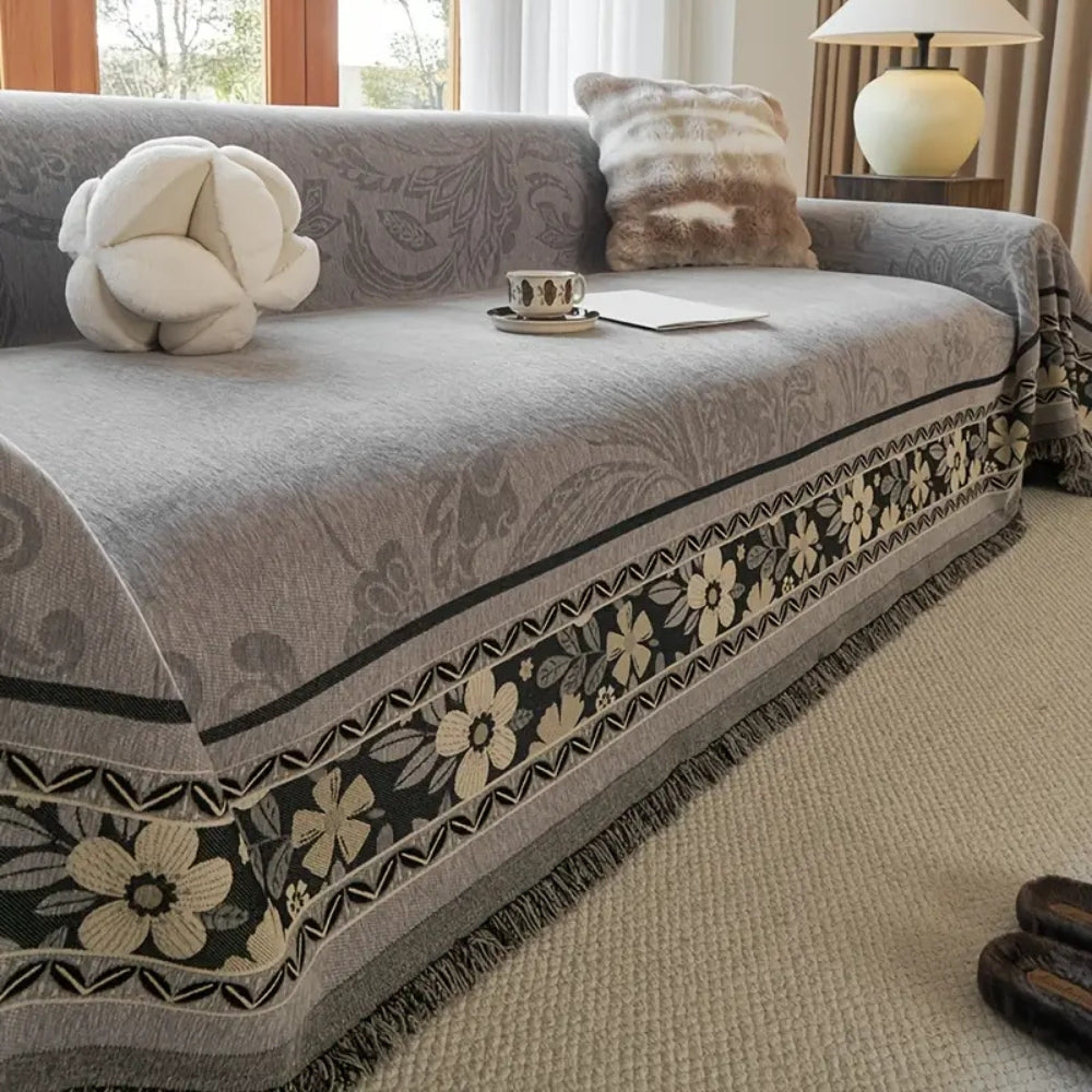 Maliben | Floral Tasseled Boho Sofa Cover