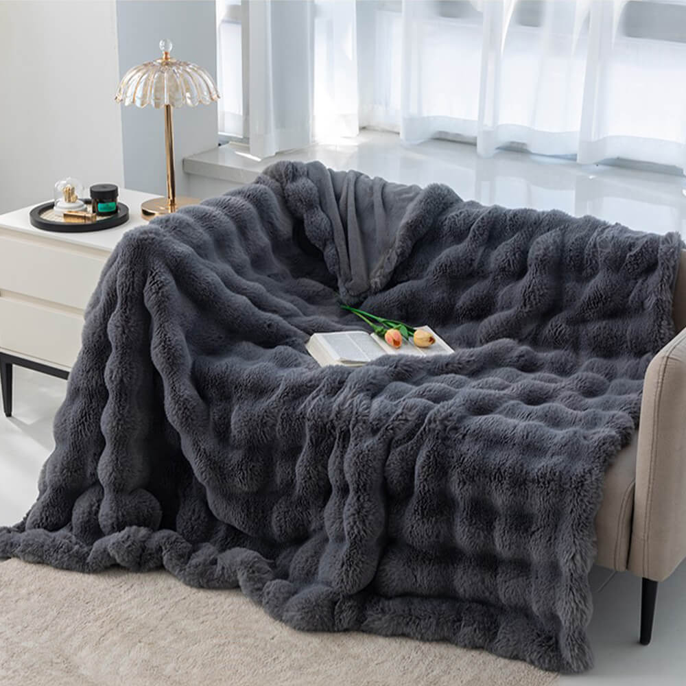 Maliben | Premium Bubble Double Layer Thick Faux Rabbit Fur Blanket