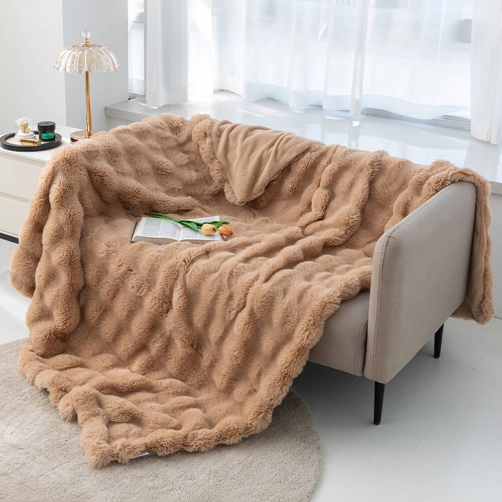 Maliben | Premium Bubble Double Layer Thick Faux Rabbit Fur Blanket