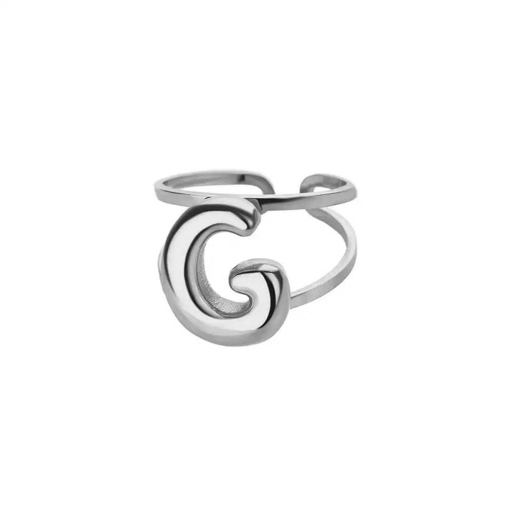 Maliben | Adjustable Open Band Bubble Letter Initial Ring