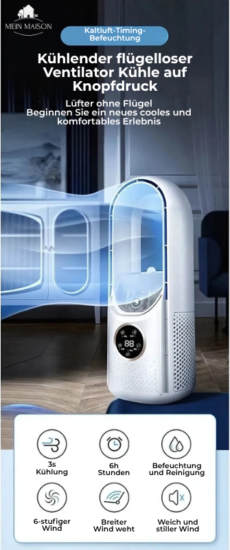 Maliben | Airevo Air Cooler | Bladeless Usb Fan | 6 Levels | Quiet & With Timer | Air Humidification