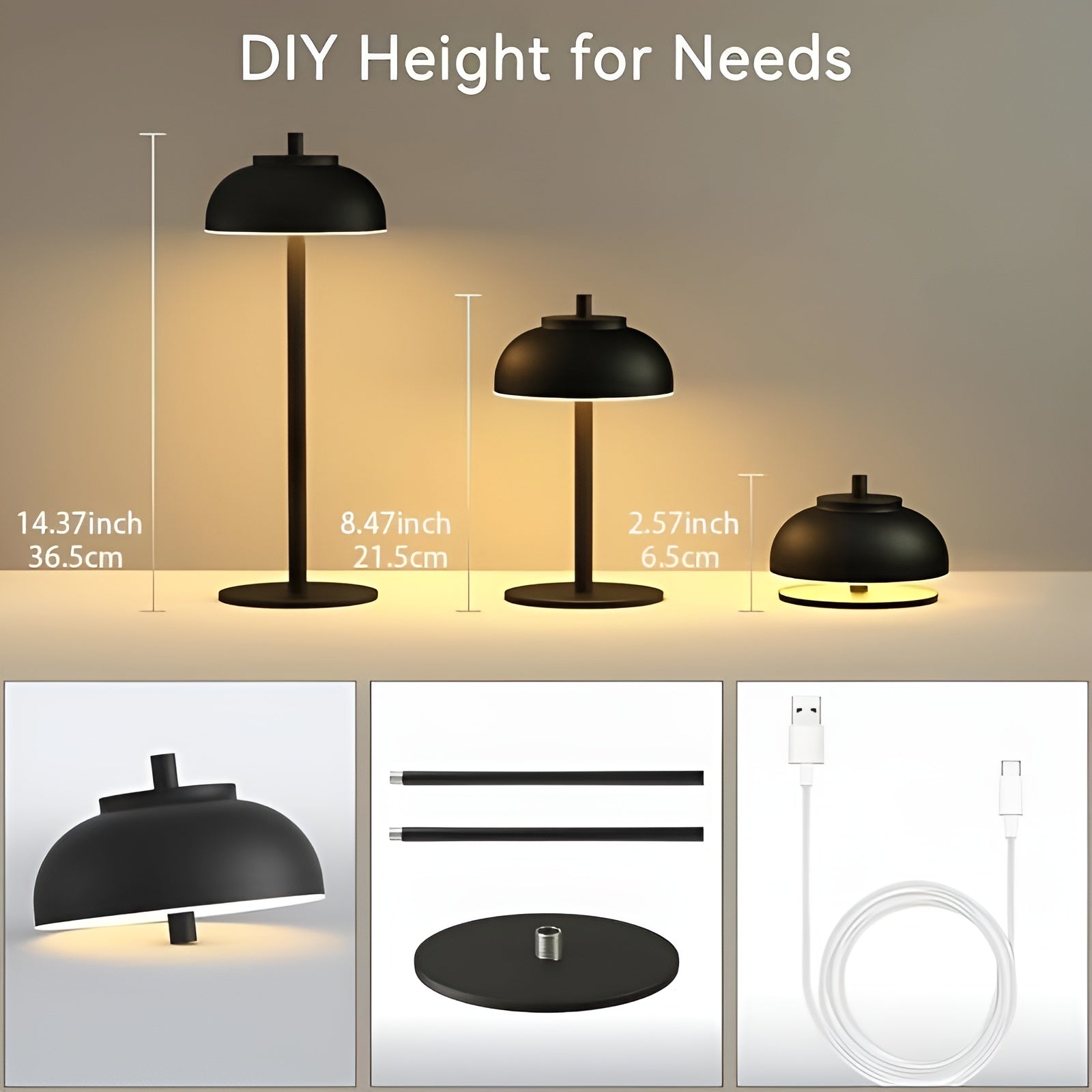 Maliben | Stylish Rechargeable Table Lamp With Dimmable Led - Three Light Modes And Usb