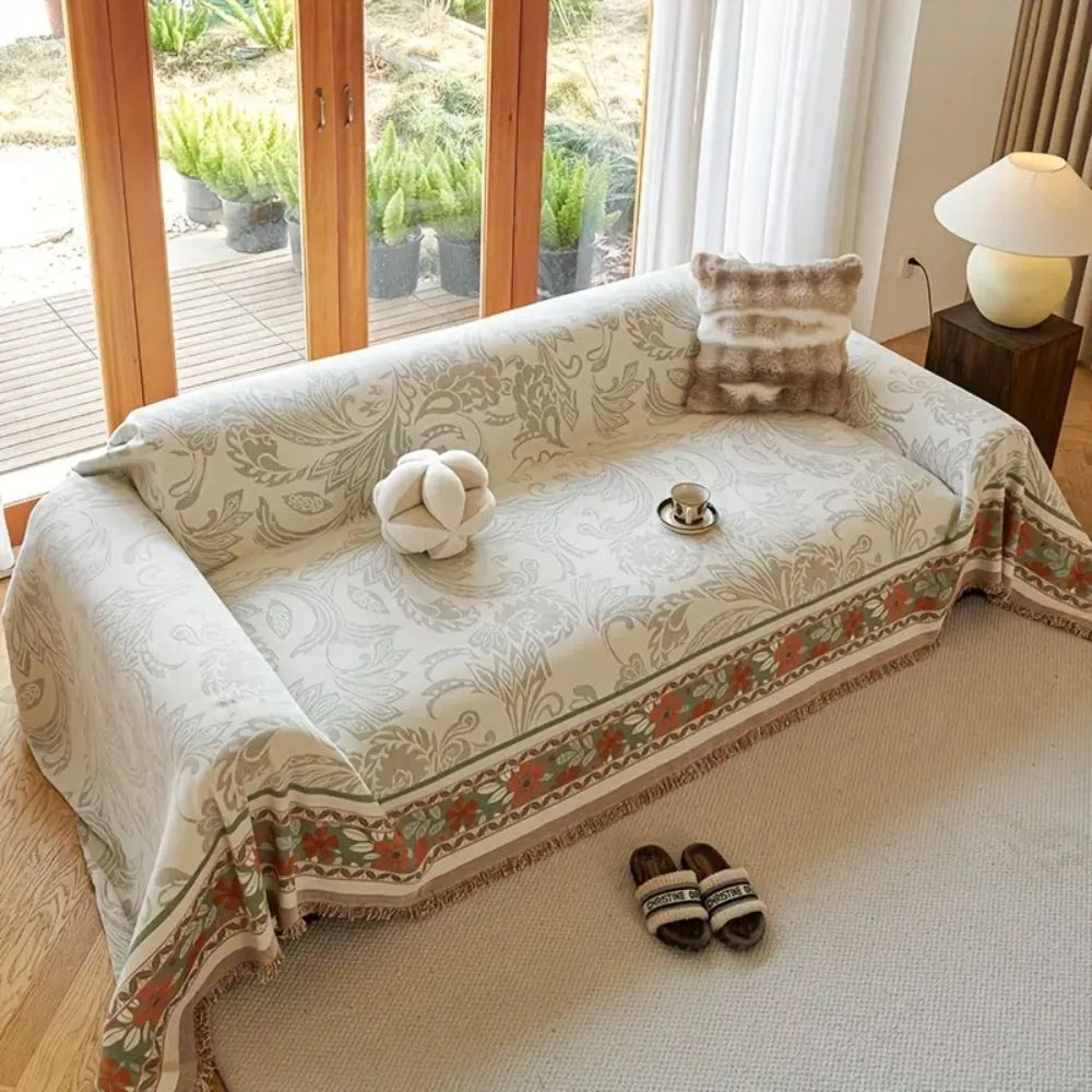 Maliben | Floral Tasseled Boho Sofa Cover