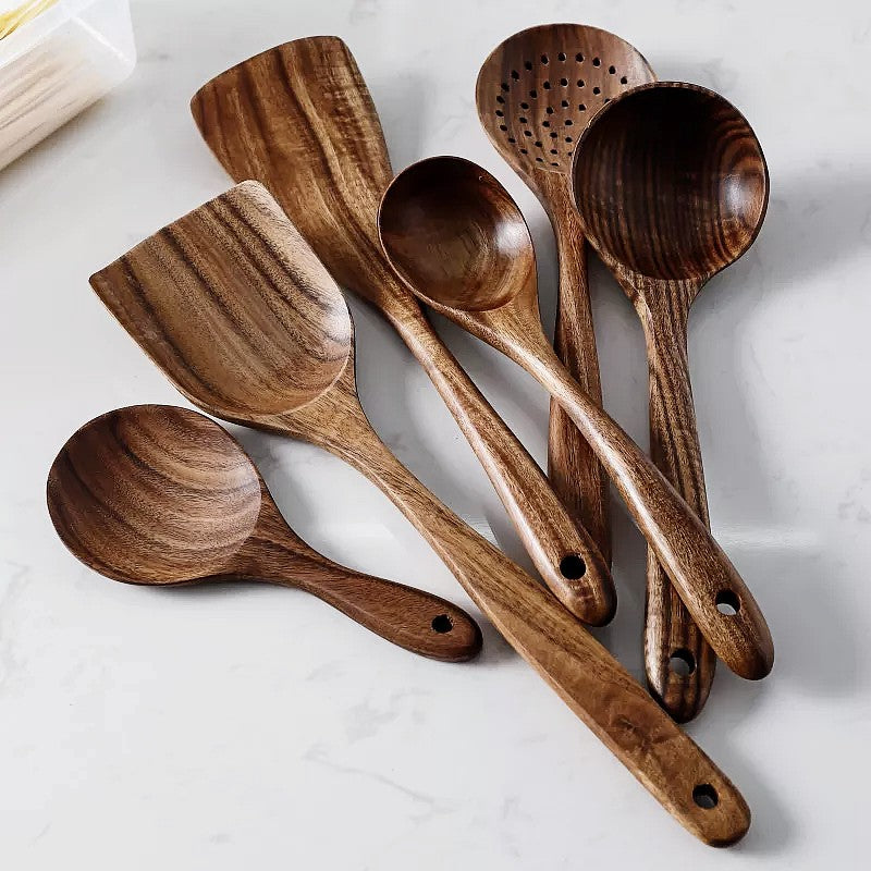 Maliben | NordTeak 7-piece kitchen helper set – premium teak wood tools for stylish and versatile cooking