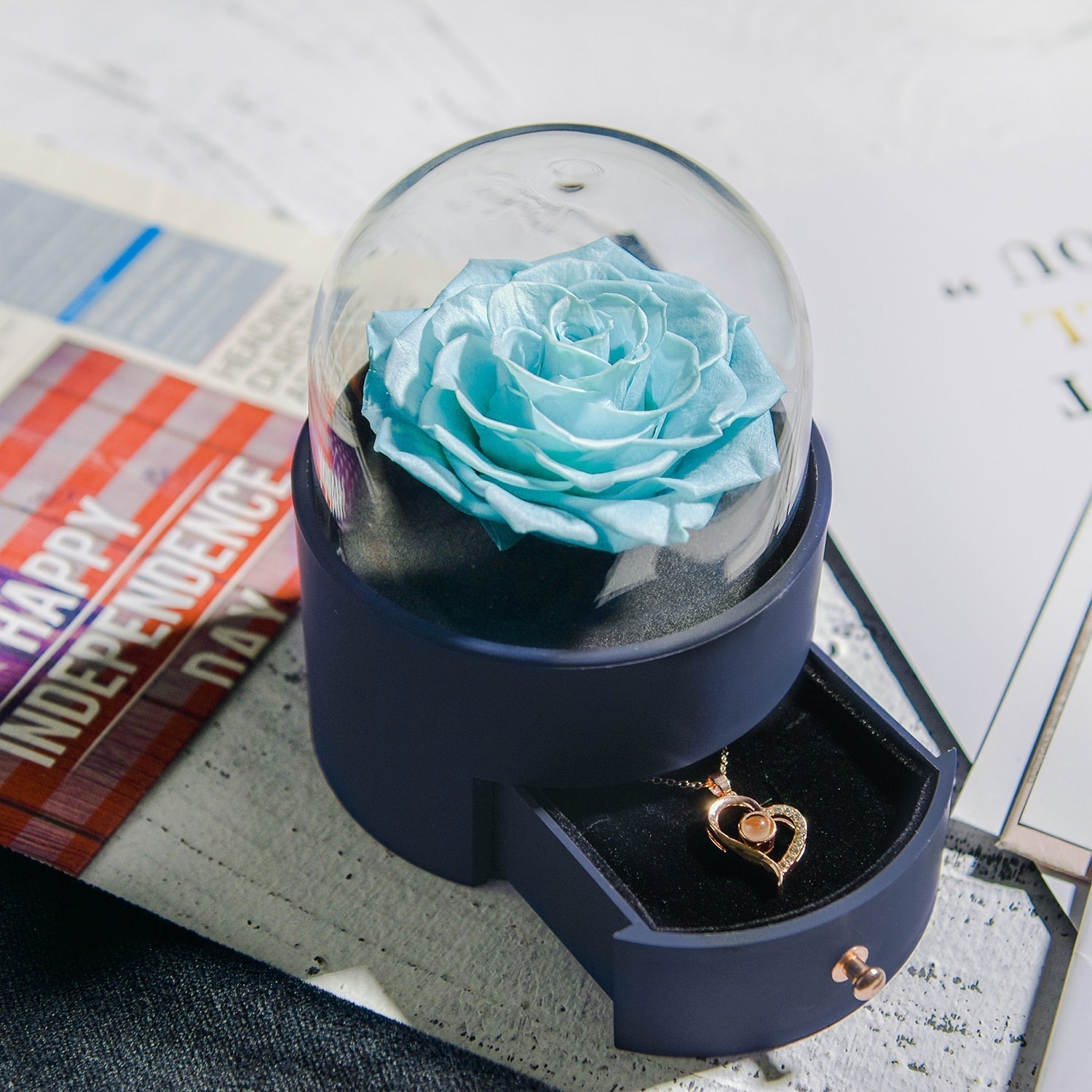 Maliben | Natural Eternal Rose Necklace Jewelry Box