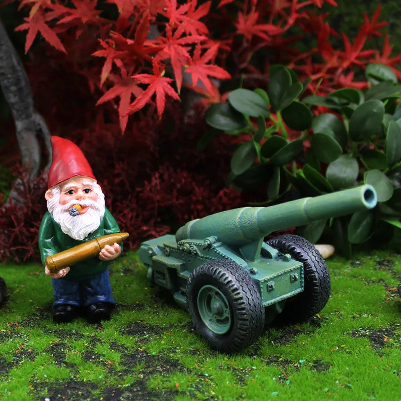 Maliben | 2-Piece Set Mini Wax Gnome Figurine With Cannon