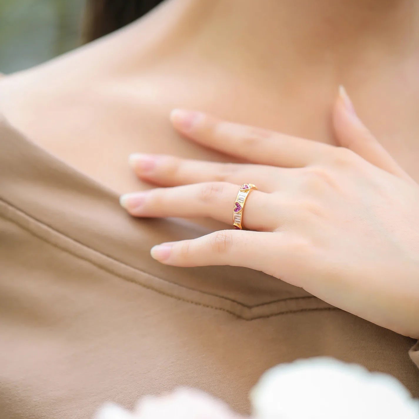Maliben | Classy Heart Wrap Baguette Diamond Ring