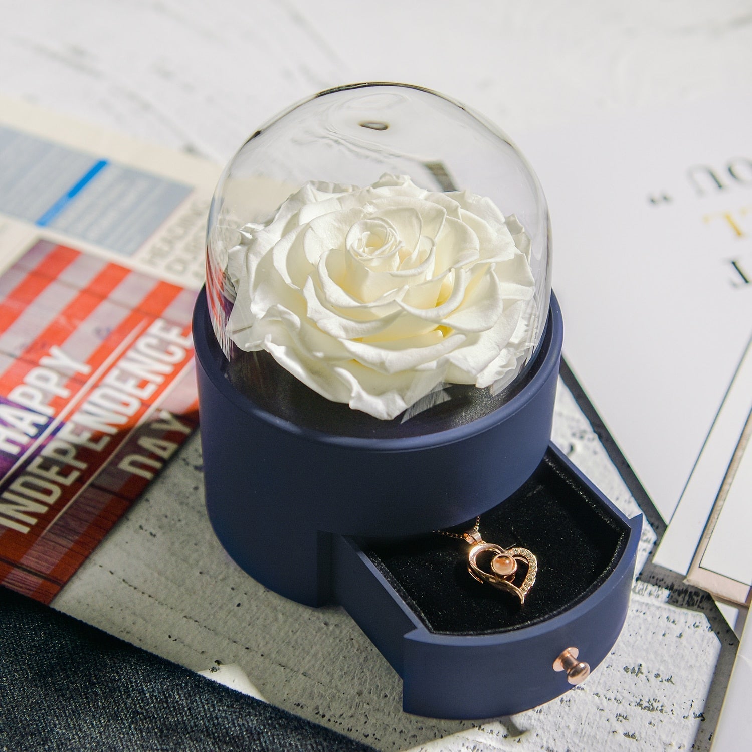 Maliben | Natural Eternal Rose Necklace Jewelry Box