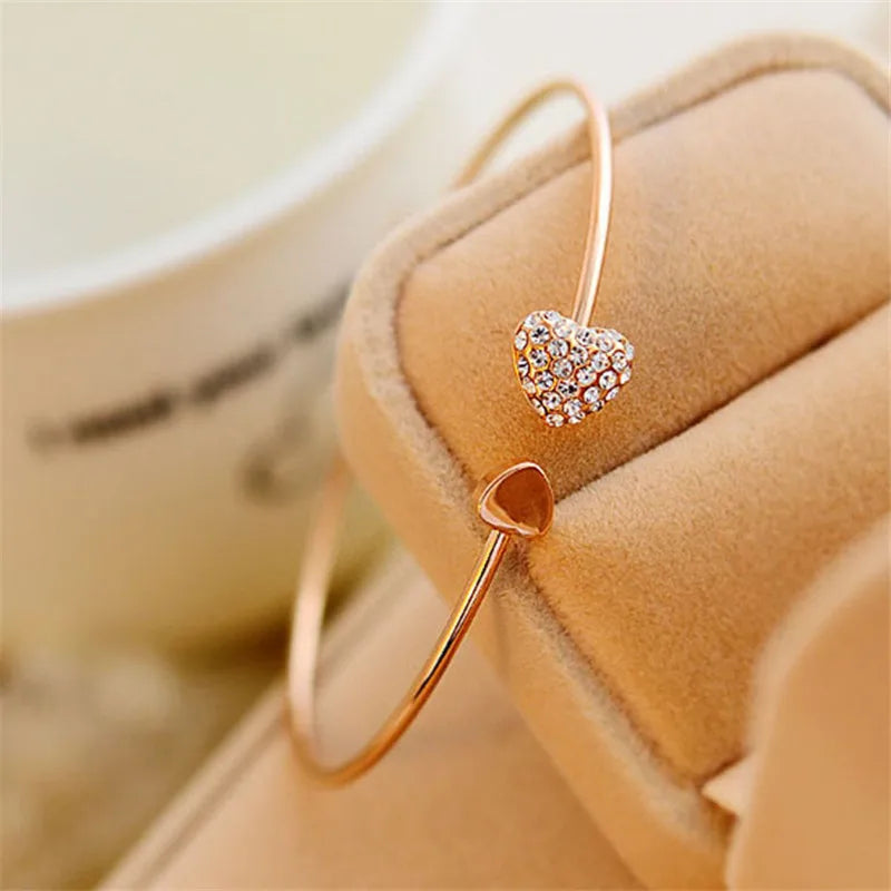 Maliben | Dainty Double Heart Bangle Bracelet