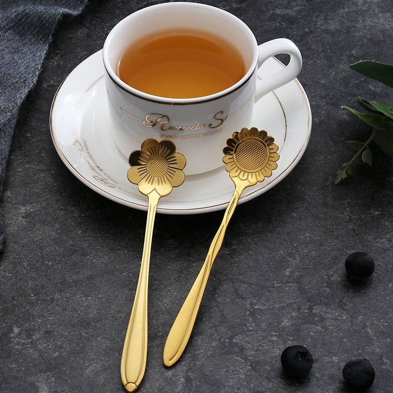 Maliben | 8-piece stainless steel teaspoon set with flower design