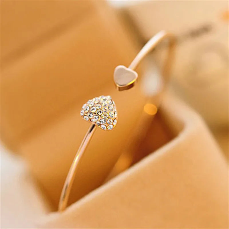 Maliben | Dainty Double Heart Bangle Bracelet