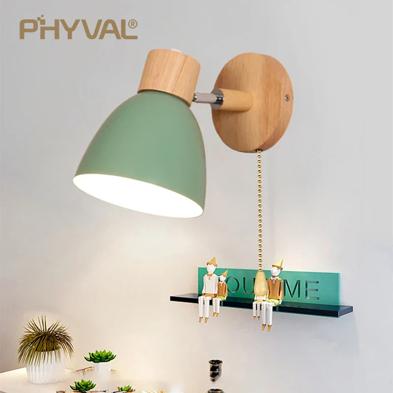 Maliben | Lumonord Macaron Wall Lamp | Wood & Metal | 90° Swiveling Lamp Head | Scandinavian Design | E27 Socket (Without Bulb)