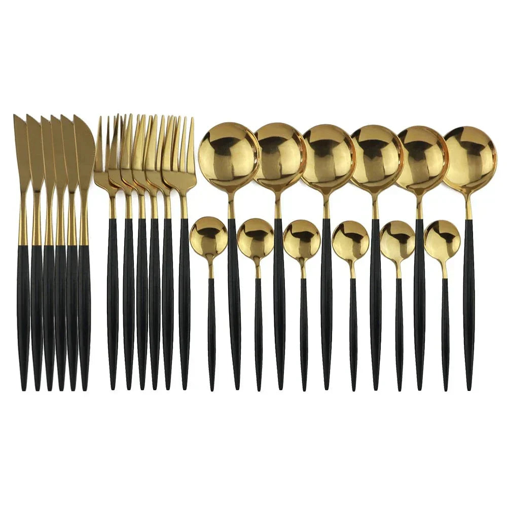 Maliben | Luxury Black-Gold Stainless Steel Cutlery Set - For Elegant Meals
