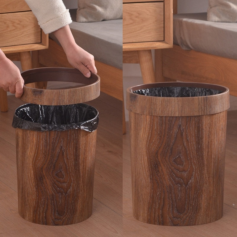 Maliben | Elegant Retro Wooden Grain Trash Can