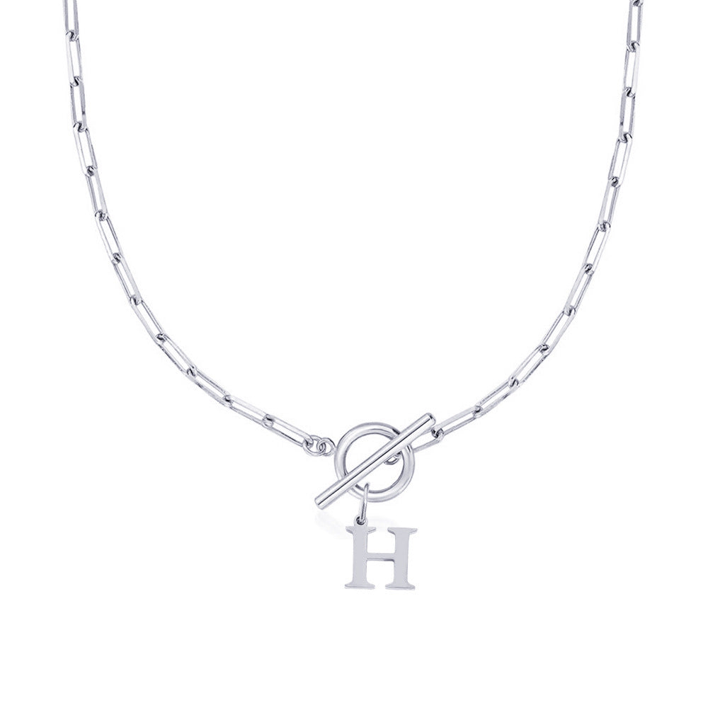 Maliben | Paperclip Letter Initial Circle Lock Clasp Necklace