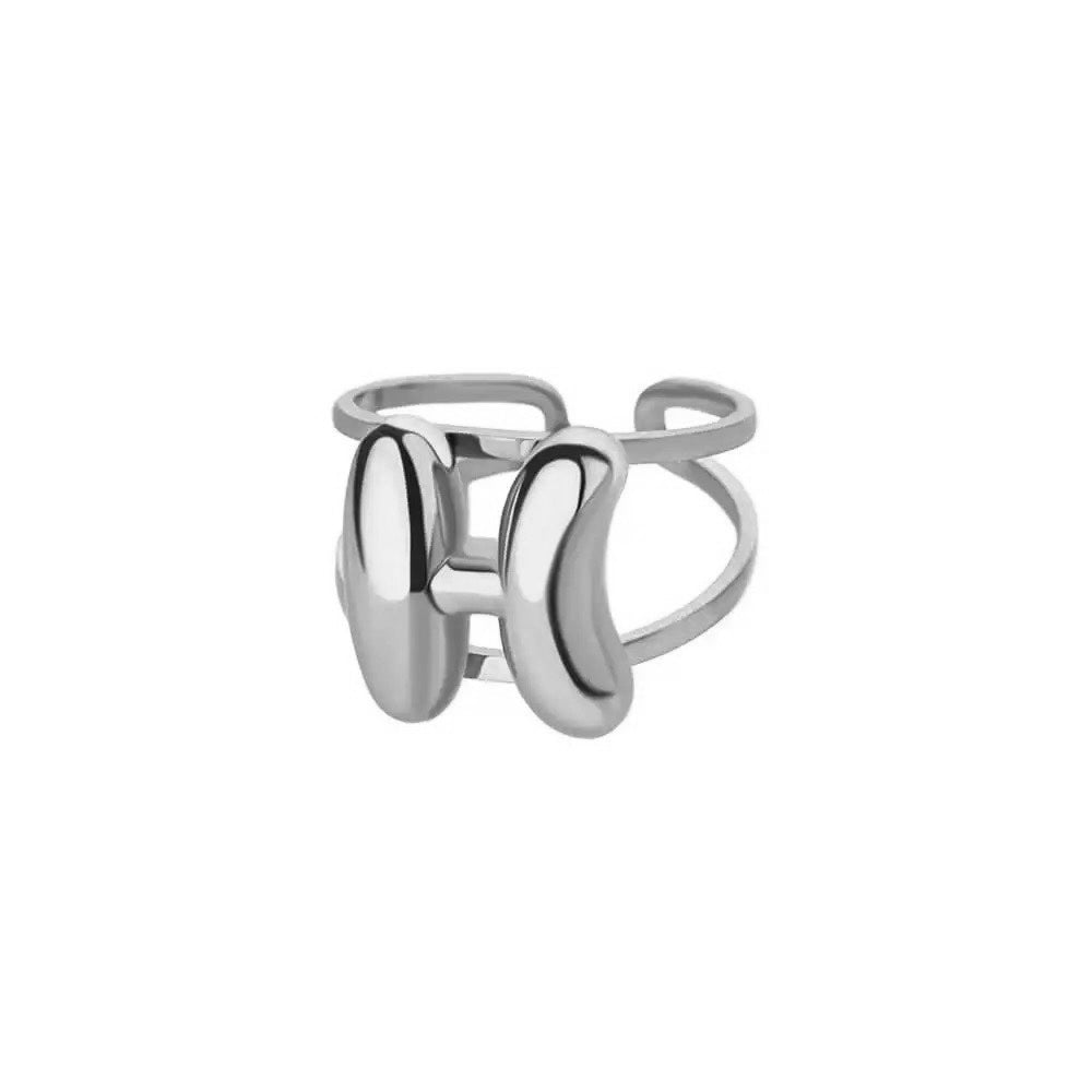 Maliben | Adjustable Open Band Bubble Letter Initial Ring
