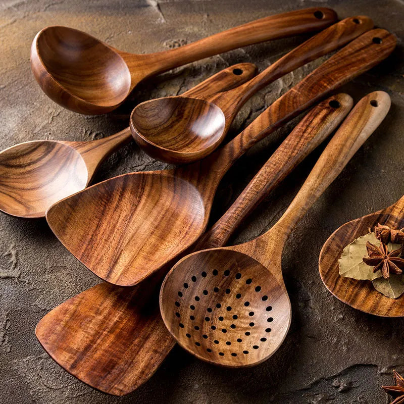 Maliben | NordTeak 7-Piece Kitchen Helper Set – Premium teak Wood Tools For Stylish And Versatile Cooking