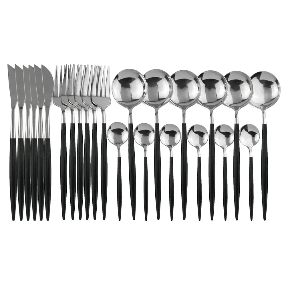 Maliben | Luxury Black-Gold Stainless Steel Cutlery Set - For Elegant Meals