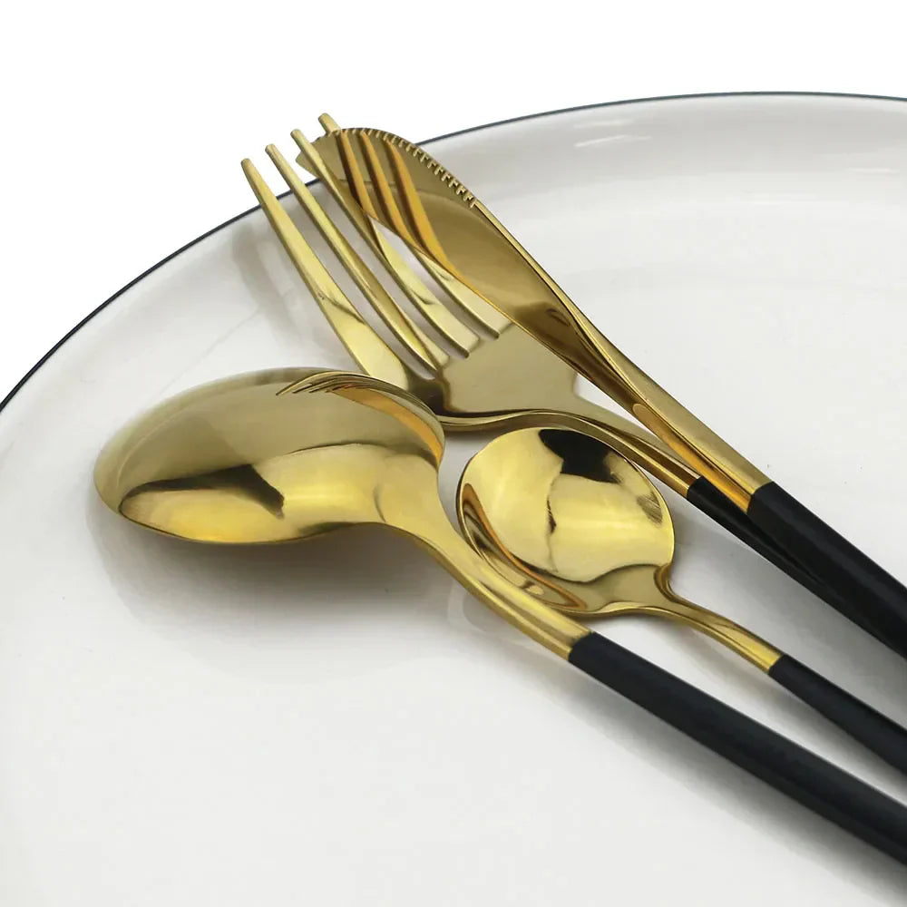 Maliben | Luxury Black-Gold Stainless Steel Cutlery Set - For Elegant Meals