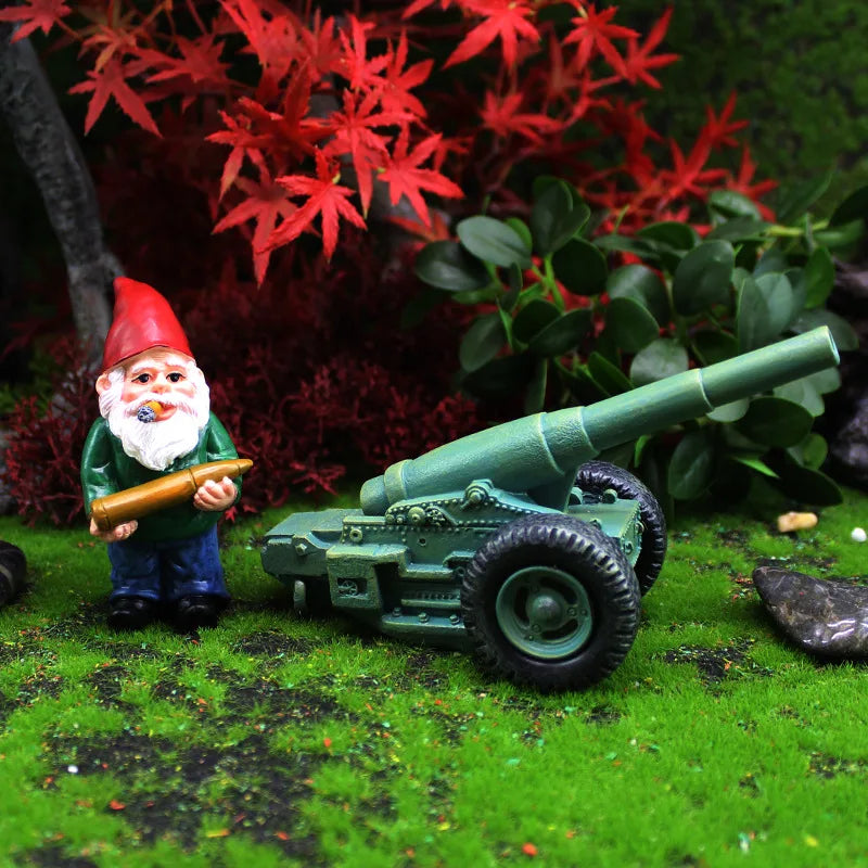 Maliben | 2-Piece Set Mini Wax Gnome Figurine With Cannon