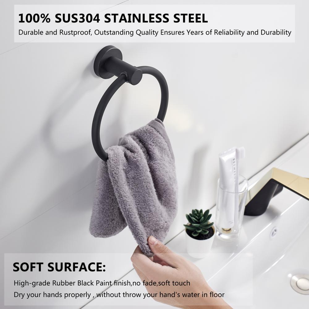 Maliben | Towel RIng Made Of 304 Stainless Steel in Chrome, Round Simple Design, Black, European Bathroom Accessories, Rustproof