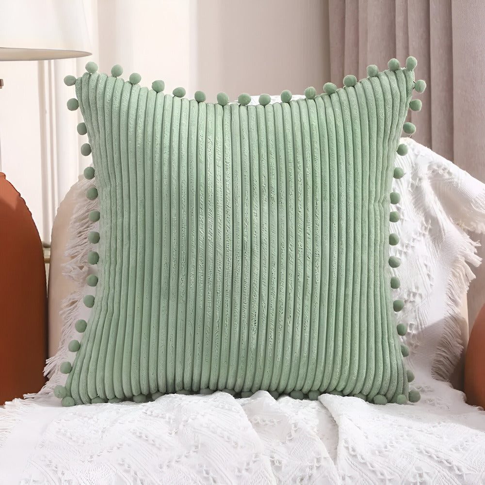 Maliben | Cotton Cushion Cover With Pom Poms