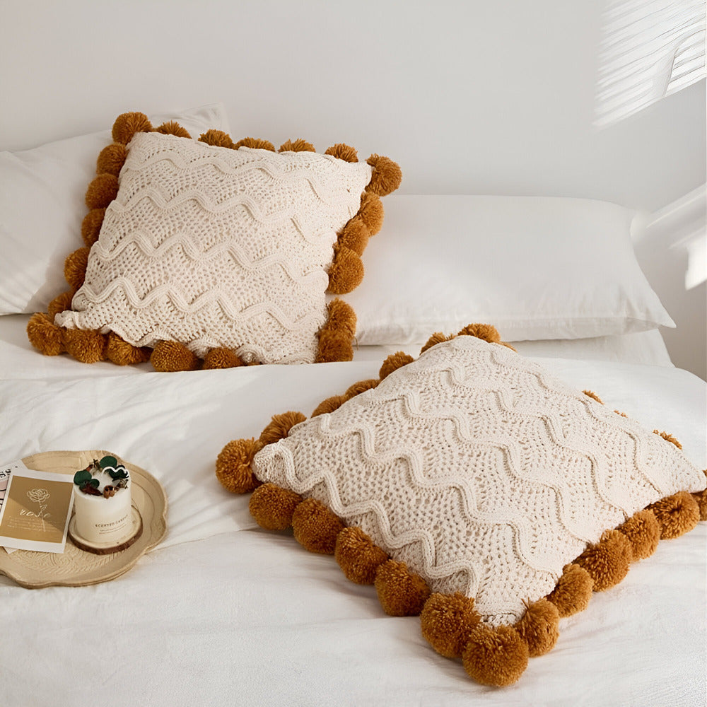 Maliben | Knitted Cushion Cover With Tassels In Boho Style