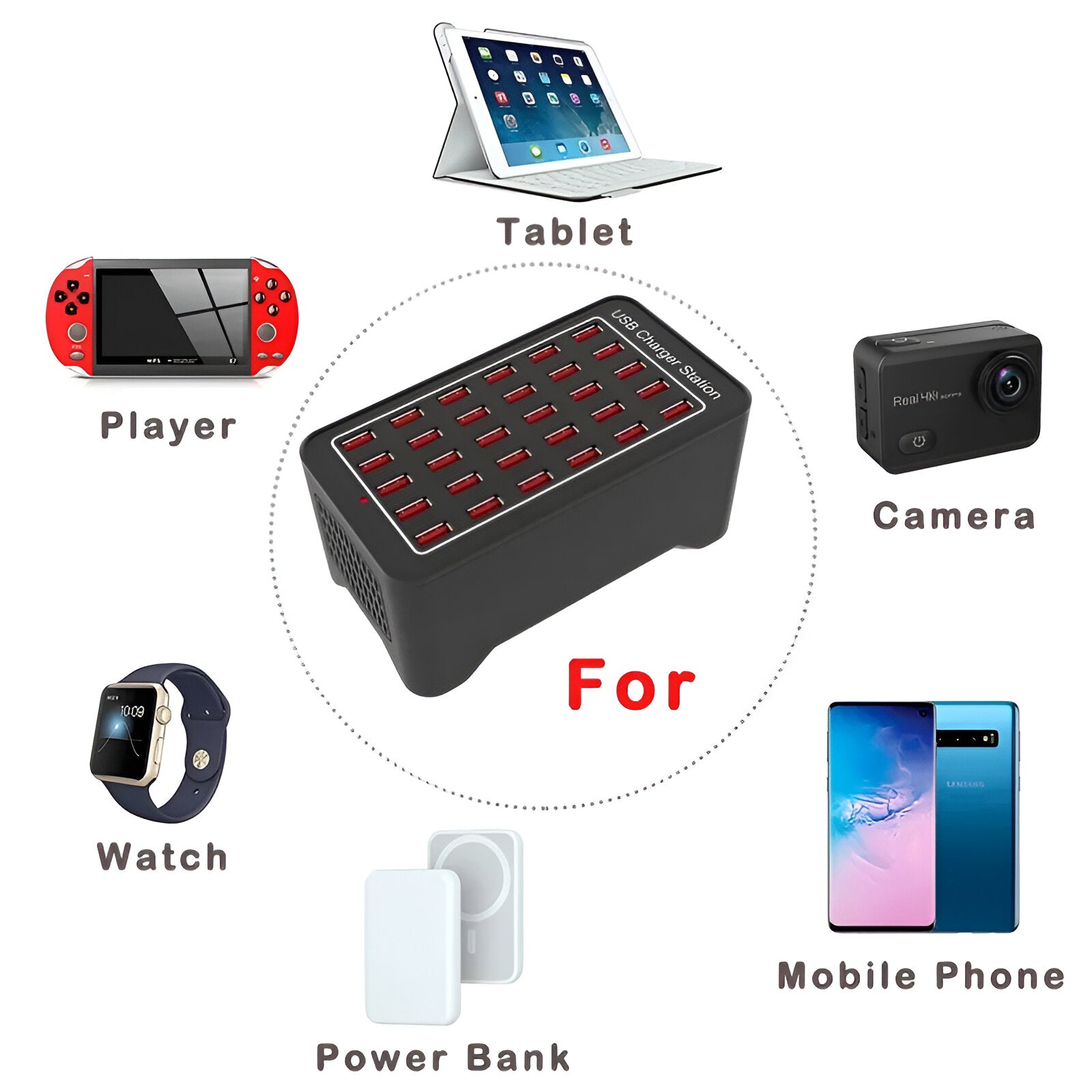 Maliben PowerPort Pro 30 - Universal Multi-USB Charging Station with 30 Ports