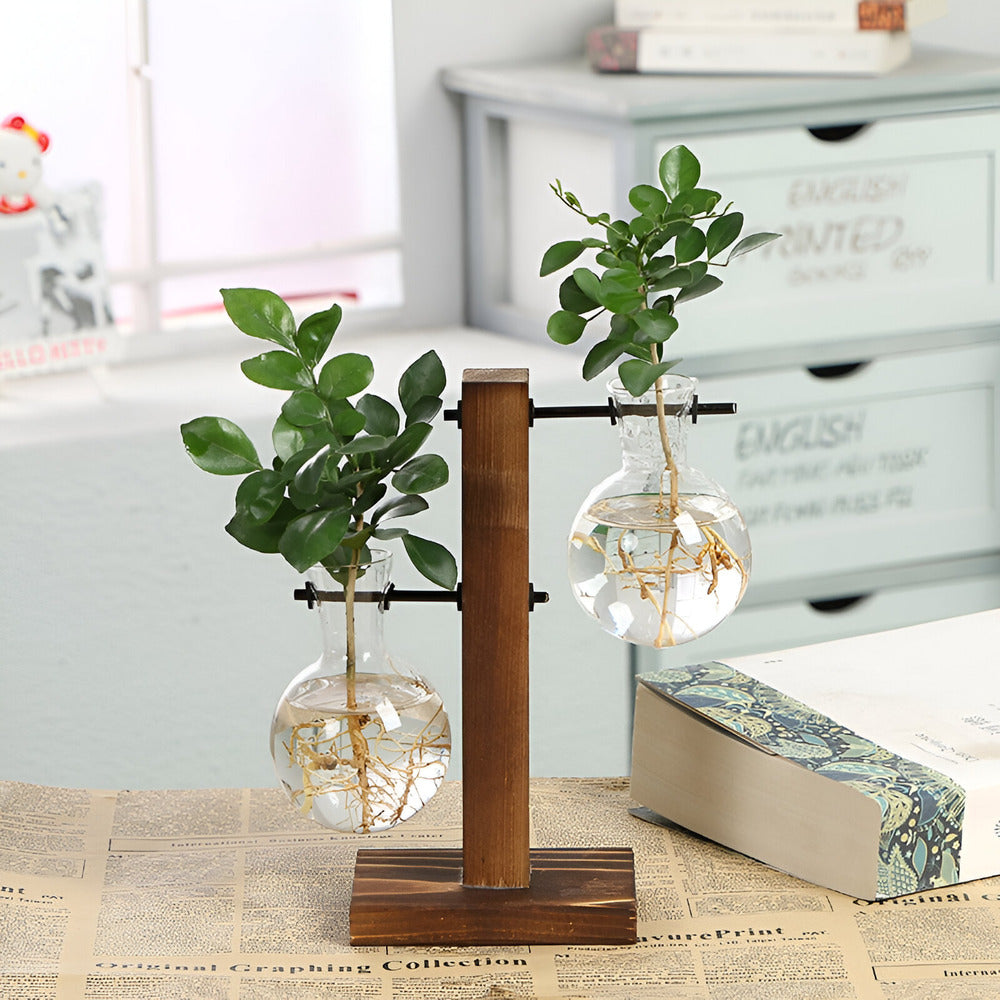 Maliben | Rustic Wooden Hydroponic Plant Holder