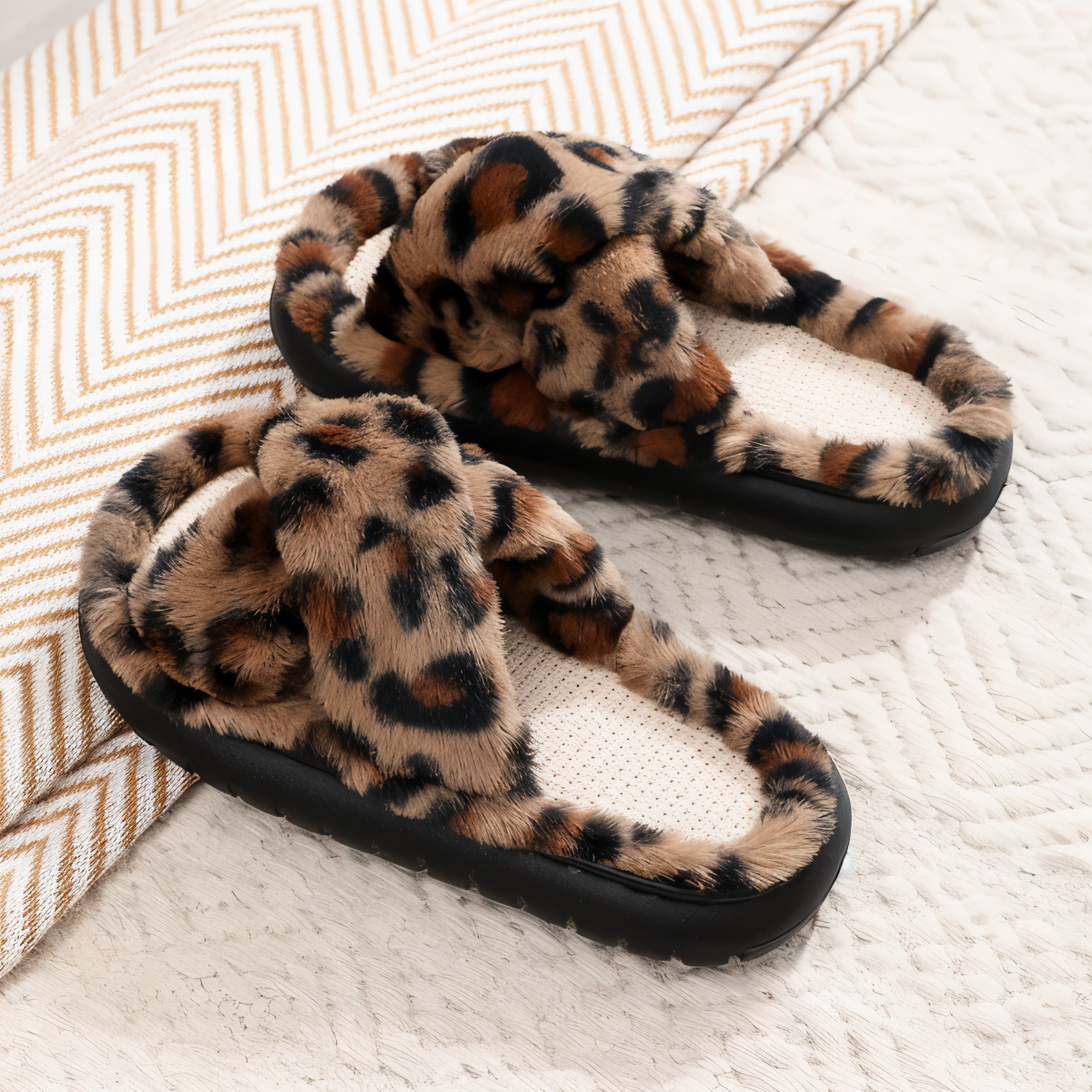 Maliben Sofie - Plush Lined Slippers with Cross Band