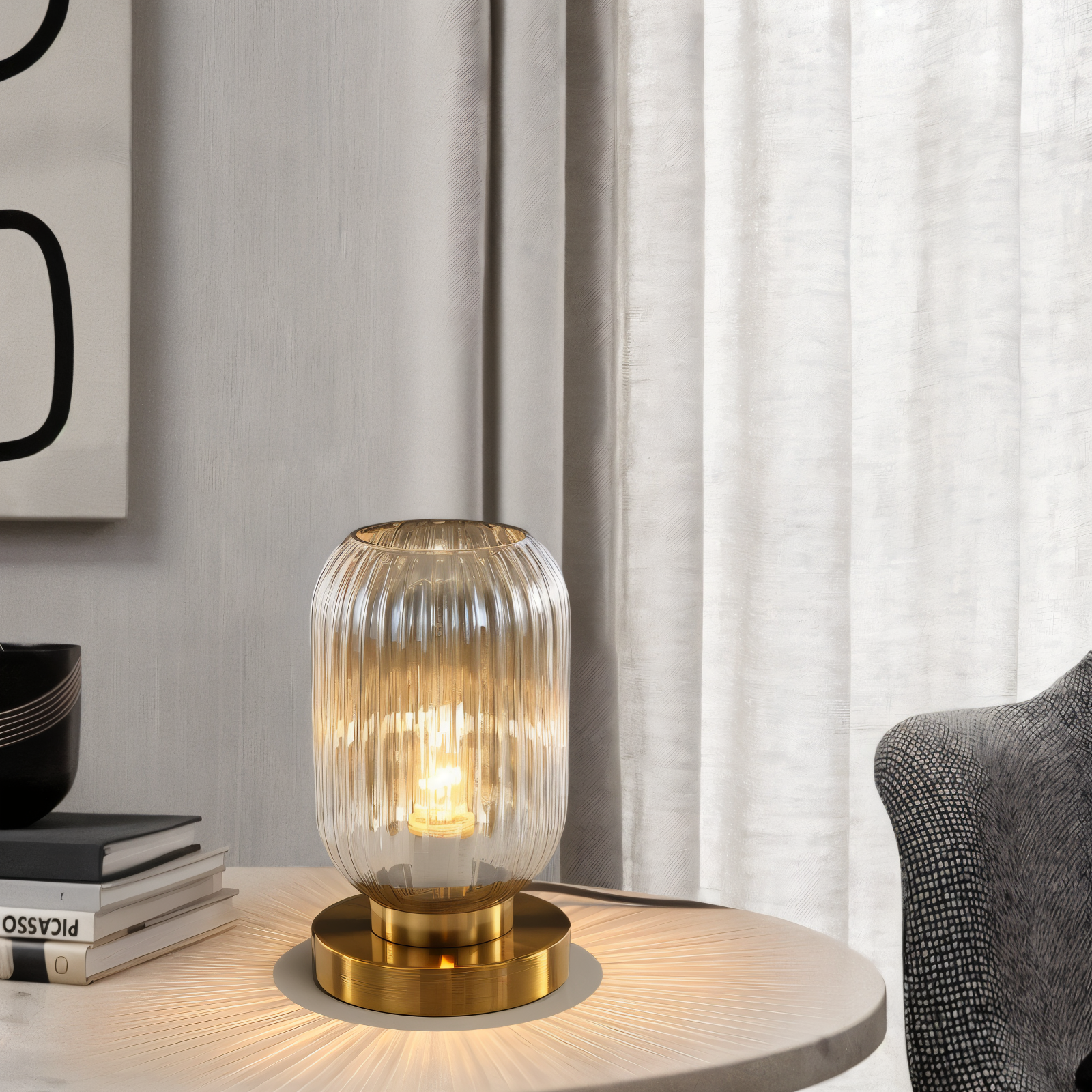 Maliben | Nordic Table Lamp With Ribbed Glass