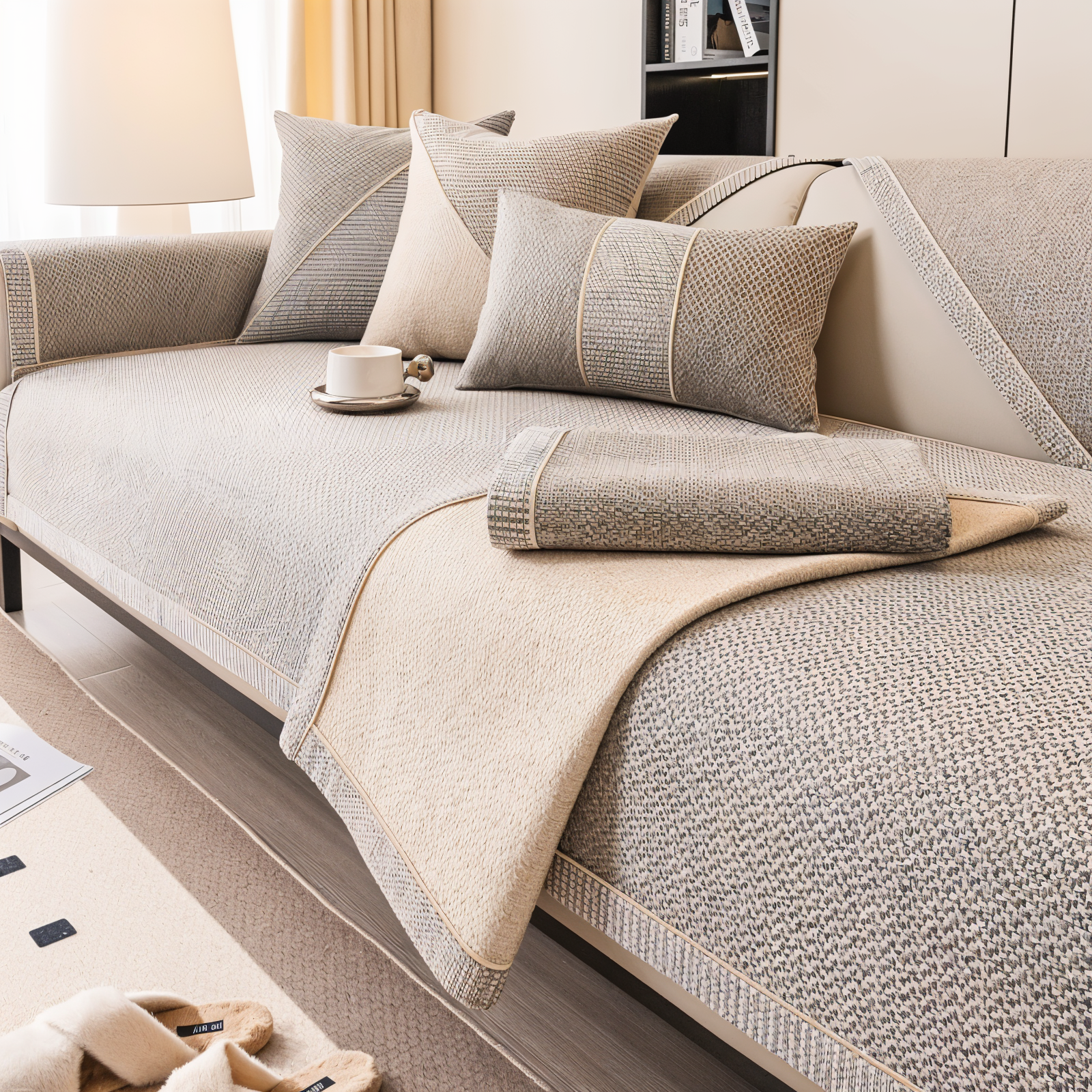 Maliben | Solid Satin Sofa Cover – Non‑Slip Cotton & Polyester Protector