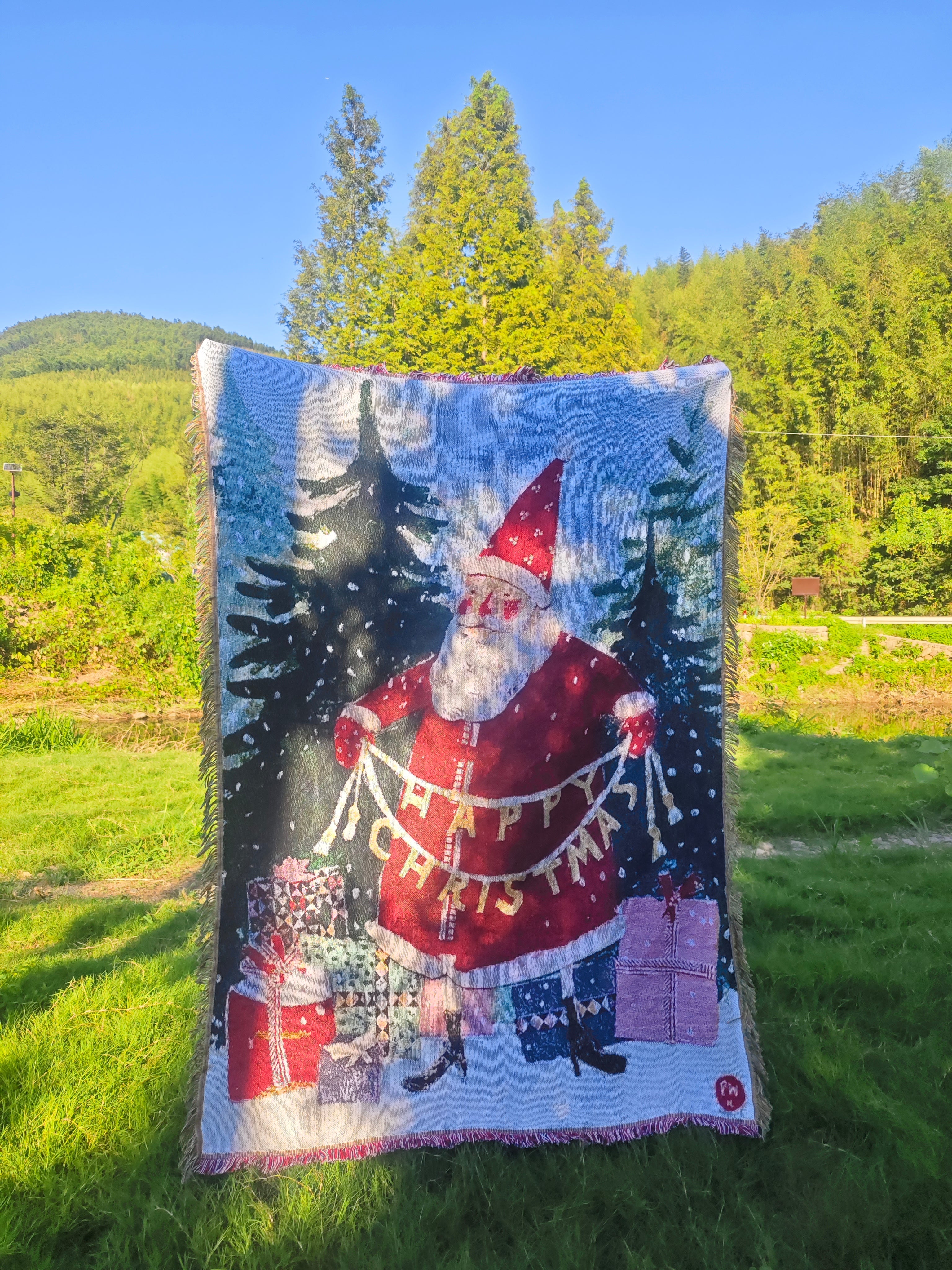 Cartoon Jacquard Santa Claus Tapestry Throw