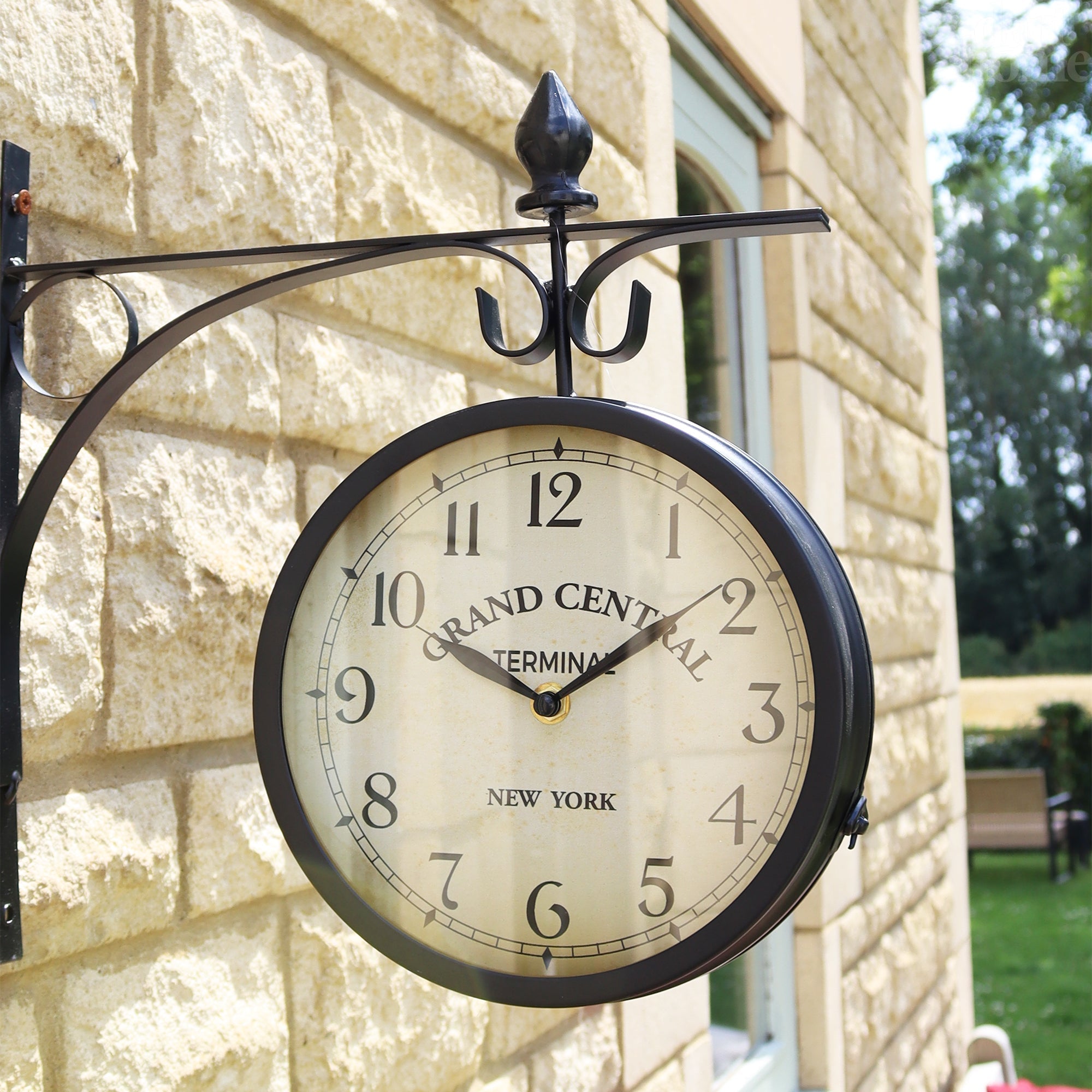 Black Double Sided Railway Outdoor Clock — Maliben garden / outdoor