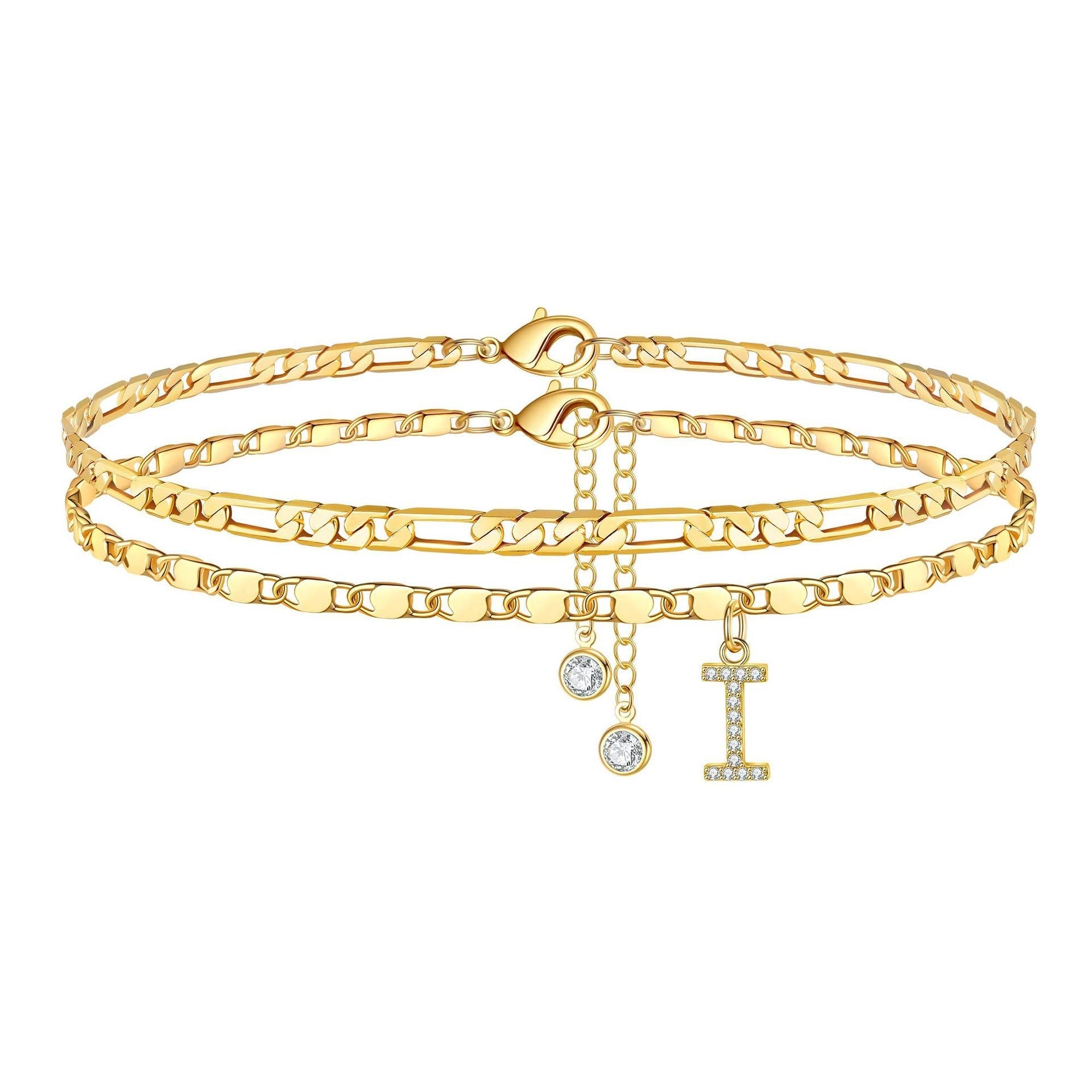 Maliben | 2pc 14k Diamond Letter Initial Anklet