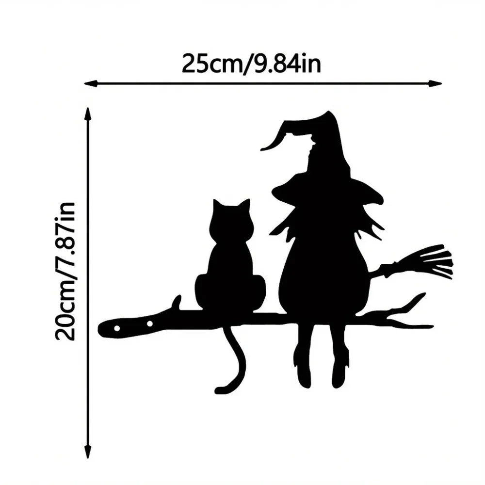 Maliben | Metal art | Witch and cat garden decoration