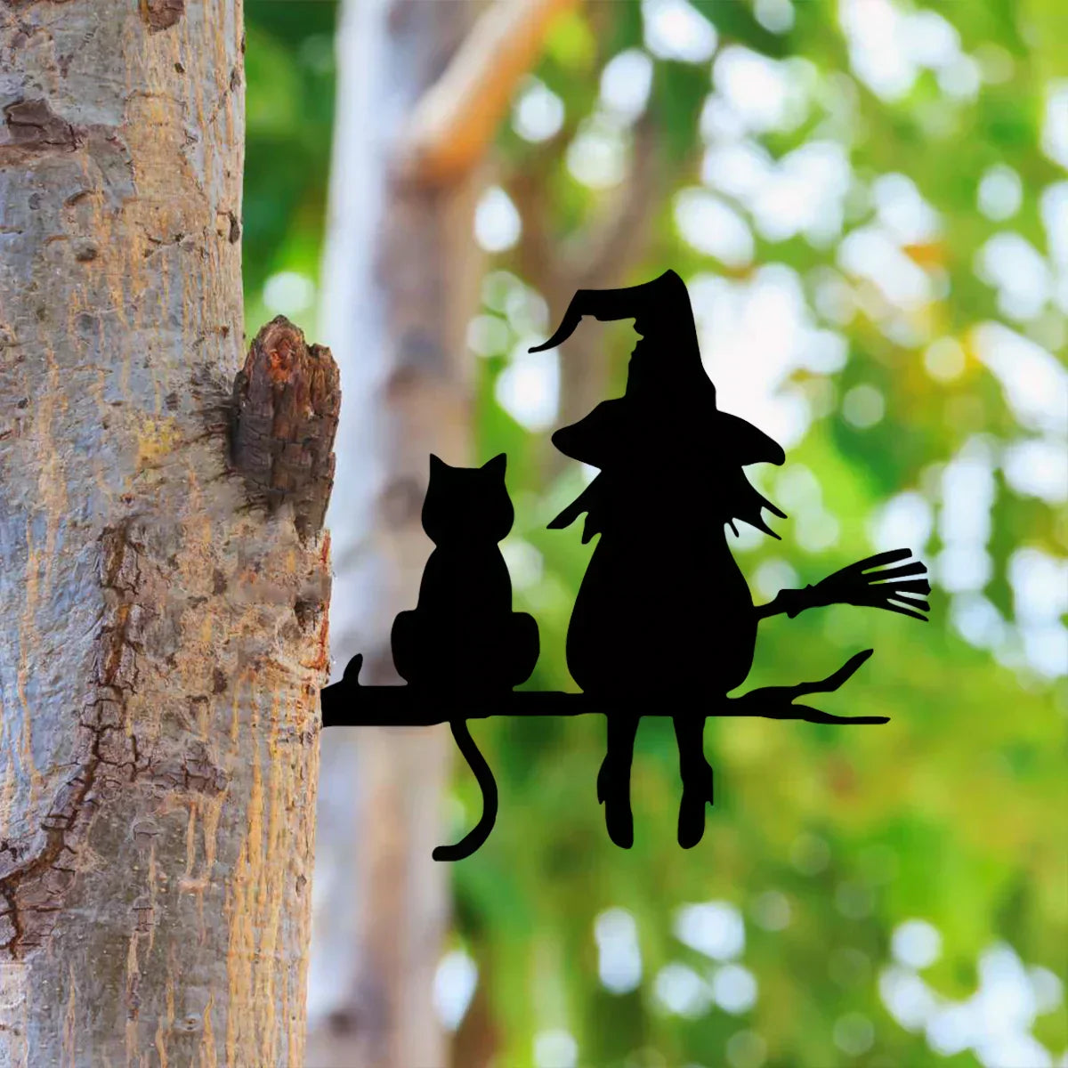 Maliben | Metal art | Witch and cat garden decoration