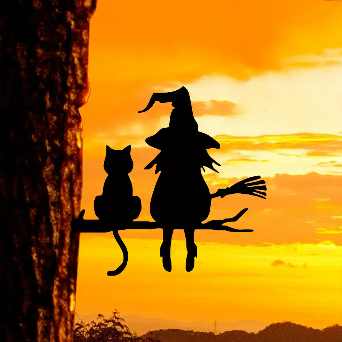 Maliben | Metal art | Witch and cat garden decoration