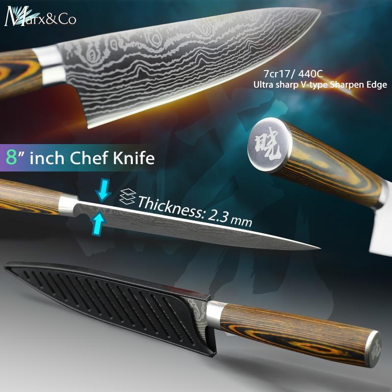 Maliben | Santoku Japanese Professional Chef Knife 8 Inch High Carbon Stainless Steel