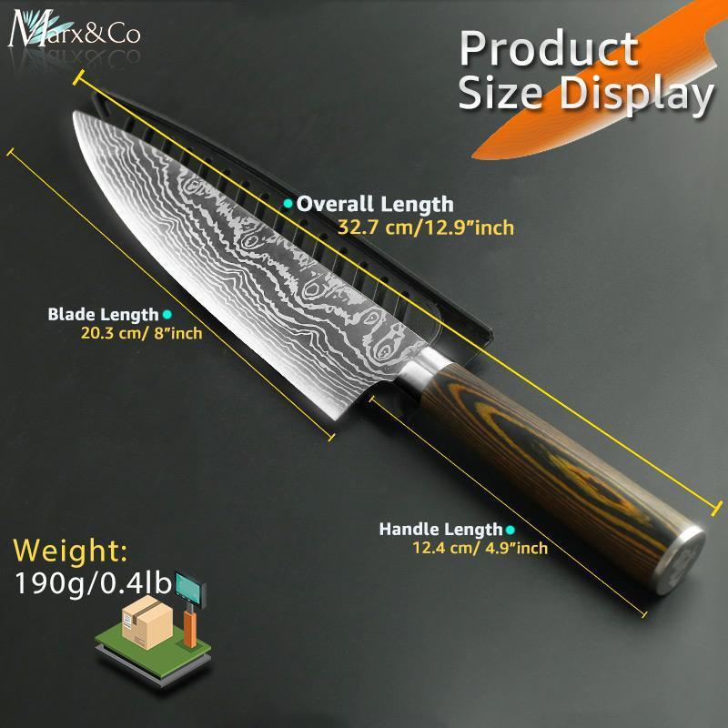 Maliben | Santoku Japanese Professional Chef Knife 8 Inch High Carbon Stainless Steel