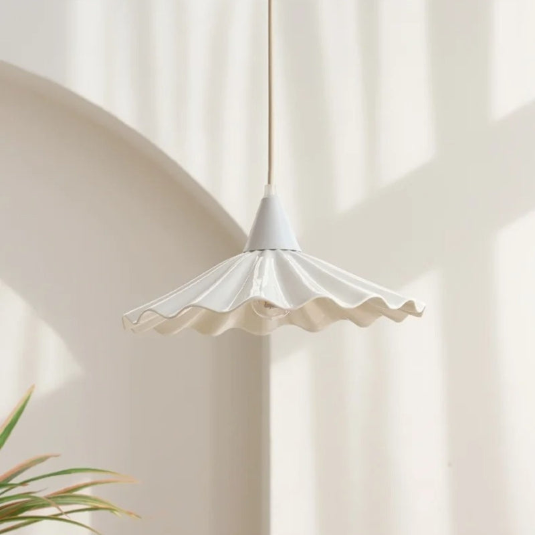 Maliben | Modern White Ceramic Pendant Lamp With Unique Ribbed Design