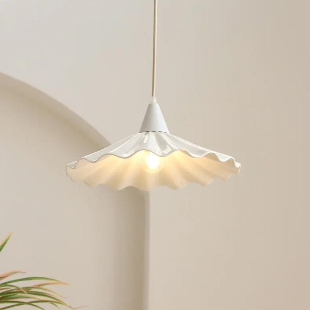 Maliben | Modern White Ceramic Pendant Lamp With Unique Ribbed Design