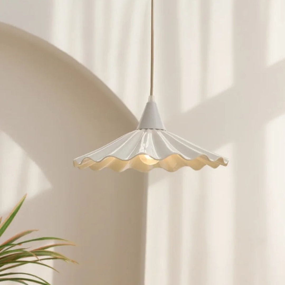 Maliben | Modern White Ceramic Pendant Lamp With Unique Ribbed Design