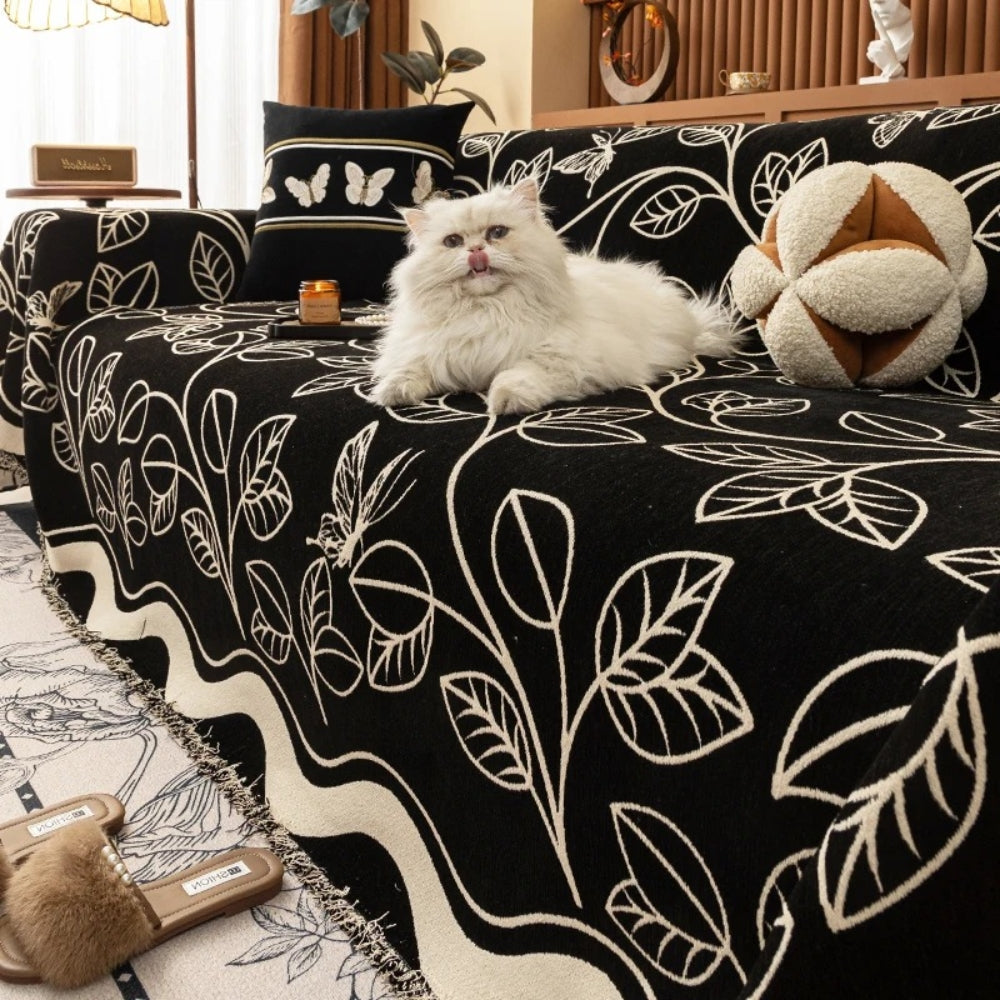 Maliben | Leaf Inspired Luxury Chenille Sofa Cover